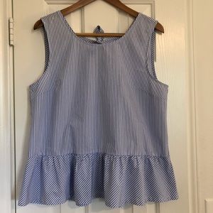 Blue & white stripe peplum tank with tie back